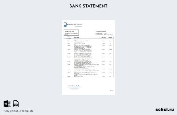 цифровая загрузка шаблона словесной версии выписки из банка San Marino Banca di 
